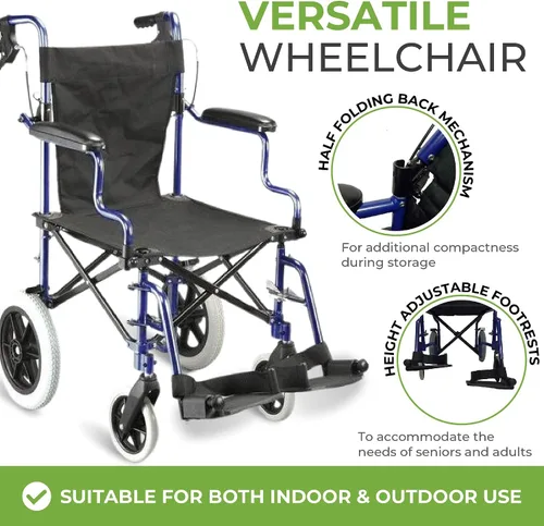 Vista 8 de Fenetic Wellbeing - Silla de ruedas plegable ligera para adultos, pesa 26 libras, silla de ruedas portátil de 18 pulgadas con bolsa de transporte
