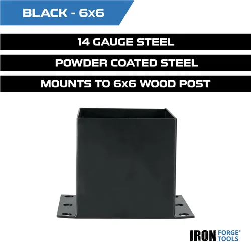 Vista 2 de Iron Forge Tools - Base de poste de 6 x 6 pulgadas para hormigón, paquete de 4, color negro, 5.6 x 5.6 pulgadas