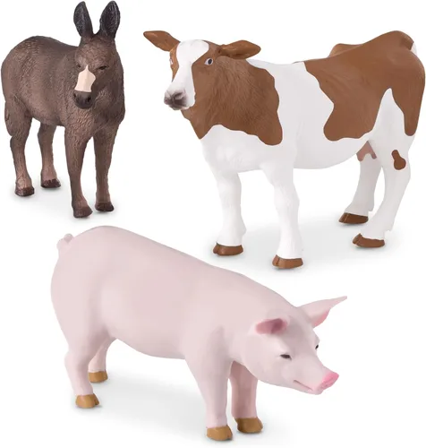 Vista 7 de Terra by Battat Juego de juguetes de animales de granja con figuras realistas de vaca, toros y burro Holstein - Juguetes educativos para niños