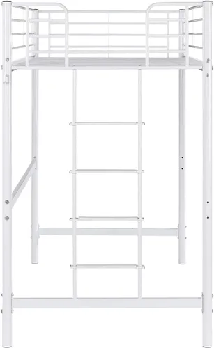 Vista 9 de Bonnlo Cama alta de metal con escaleras y peldaño plano, cama junior de tamaño matrimonial alta para niños, adolescentes y adultos, no requiere