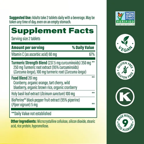 Vista 2 de MegaFood Suplemento de curcumina de cúrcuma de cuerpo entero Minis, suplemento de cúrcuma con pimienta negra, 237 mg de curcuminoides por porción