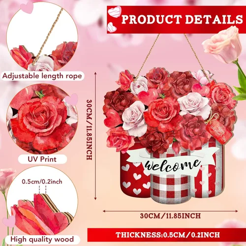 Vista 3 de Karenhi Corona de puerta del día de San Valentín para puerta delantera, letrero de madera, decoración del día de San Valentín, decoración