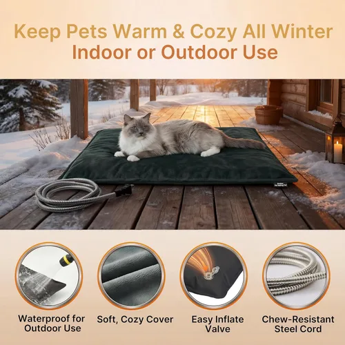 Vista 2 de Almohadilla térmica para mascotas para gatos y perros pequeños, cama climatizada impermeable con control automático de temperatura y cable