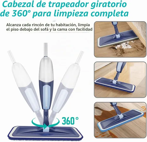 Vista 4 de Mopa con aerosol para limpieza de suelos, mopa de microfibra para pisos de madera TRAV-ROUND con 3 almohadillas lavables reutilizables, apta