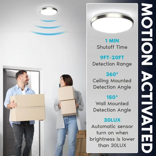 Vista 2 de LUXRITE Lámpara de techo LED con sensor de movimiento, 11 pulgadas, 5CCT seleccionable 2700K 3000K 3500K 4000K 5000K, tiempo de espera de 60s, 16W