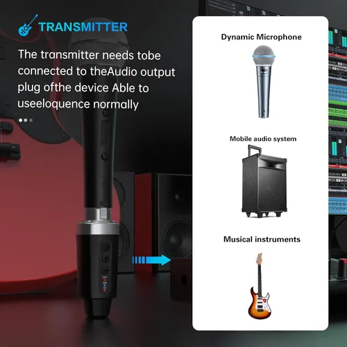 Vista 3 de EBJ Transmisor Receptor de Micrófono Inalámbrico 2.4Ghz, Sistema Inalámbrico de Micrófono XLR, Adaptador de Micrófono Inalámbrico Recargable