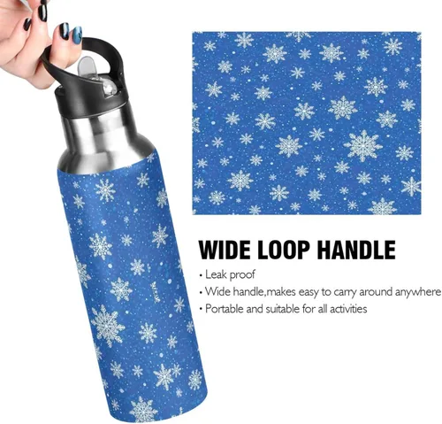 Vista 4 de White Snowflakes Blue Stainless Steel Vacuum Insulated Water Bottle 20 Oz Leakproof Water Bottles, BPA-Free Sport Water Bottle Insulated
