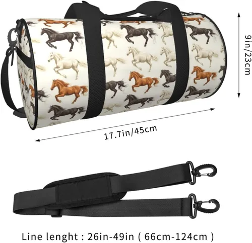 Vista 2 de Large Duffle Bag for Travel - Retro Horse Print Gym Bag for Women Men, Travel Foldable Bags for Women Men with Zippered Multiple Pockets