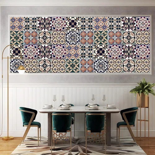 Vista 4 de Alwayspon Adhesivo para azulejos de pared moriscos para despegar y pegar, calcomanías de vinilo autoadhesivas para azulejos de cocina y baño, 4 x 4