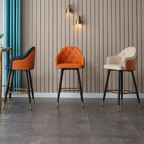 Vista 4 de Silla de bar, taburete de bar Glam con respaldo bajo, taburete tapizado para mostrador para Bristol (beige, taburete de 1 mostrador
