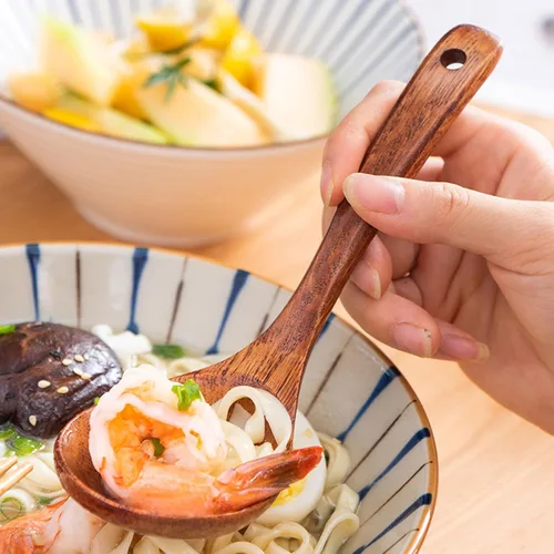 Vista 9 de Cuchara de sopa de madera Cuchara de sopa larga de madera Cuchara de azúcar de arroz Cuchara de gachas de avena Cuchara de madera natural para comer