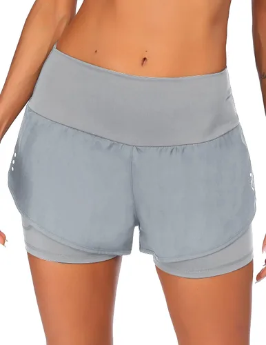 Vista 2 de Tremaker Pantalones cortos de entrenamiento 2 en 1 para mujer, cintura alta, gimnasio, yoga, trotar, atléticos con bolsillos
