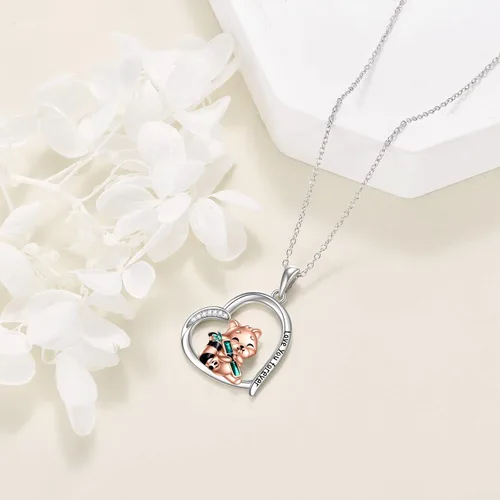 Vista 3 de JERWLI Lindo regalo de animales de plata esterlinapanda rojoconejo, collar con colgante de animal lindo joyería para mujeres niñas regalos