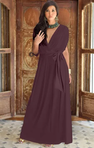 Vista 4 de KOH KOH - Vestido formal de manga corta para cóctel suelto cuello en V