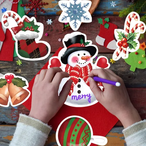 Vista 4 de 48 PIEZAS de recortes navideños de Navidad, alegría navideña, gnomo de Santa con 60 puntos de pegamento, decoraciones de tablero de anuncios