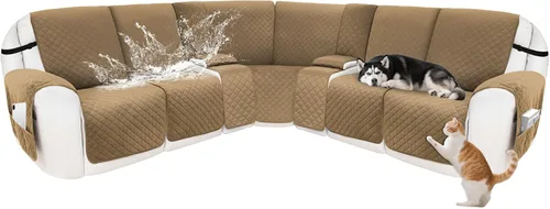 Vista 58 de Fundas para sofá modular reclinable, de terciopelo en forma de L, funda de consola central para perros y mascotas, lavable antideslizante, 1 funda