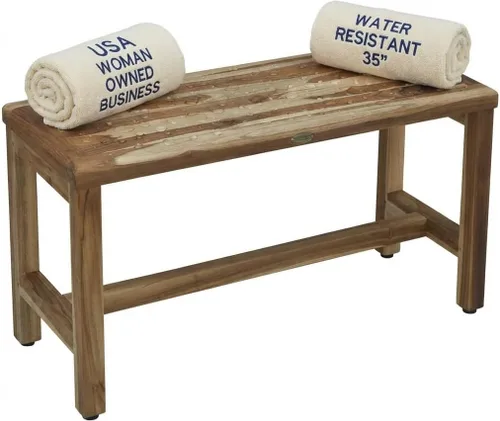 Vista 16 de EcoDecors Eleganto - Banco Taburete de ducha de madera de teca impermeable de 16 pulgadas de altura, color natural, silla de asiento para ducha
