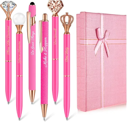 Vista 11 de Qeeenar 6 bolígrafos elegantes para mujer, bolígrafo de diamantes de cristal para diario, bonito bolígrafo con purpurina con caja, regalos Negro
