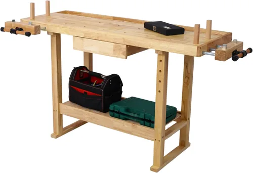 Vista 14 de Banco de trabajo de madera de 48 pulgadas, banco de carpintería resistente con mango ajustable, capacidad de carga de 330 libras, mesa de trabajo