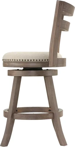 Vista 3 de Cortesi Home Harper Taburete giratorio para mostrador con respaldo de madera maciza, tela beige