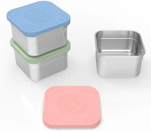 Vista 8 de Caperci Paquete de 3 Recipientes de Acero Inoxidable para Aperitivos con Tapas de Silicona - Recipientes Pequeños para Alimentos de 8 onzas a Prueba