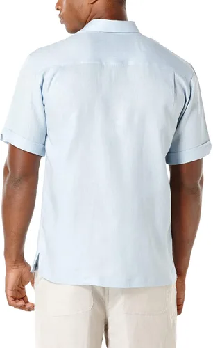Vista 2 de Cubavera Camisa tejida de manga corta sólida con bolsillo en el pecho para hombre