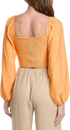 Vista 2 de BCBGeneration Camisa ajustada de manga larga abombada para mujer, estilo bustier con cuello corazón