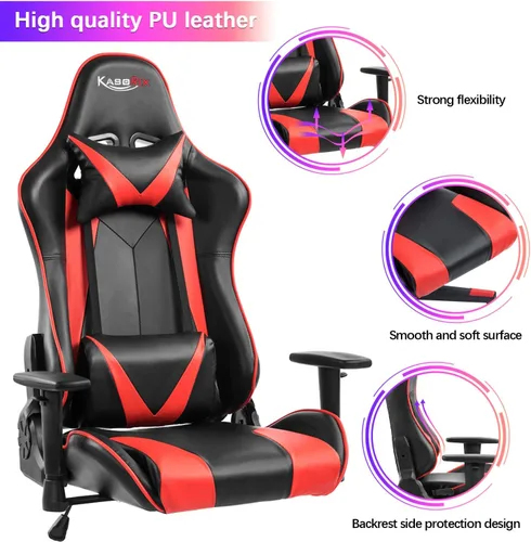 Vista 4 de Silla de juegos con respaldo alto, silla de escritorio para oficina en casa, estilo de carreras, cómoda silla de jugador con piel sintética