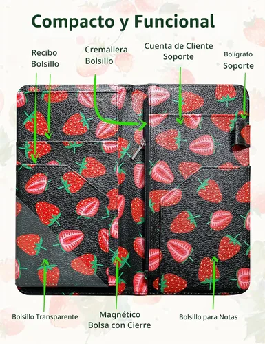 Vista 2 de Libreta para servidores con bolsillo con cremallera y cierre magnético, libreta de servidor, libro para camarera, libro de servicio con bolsillo