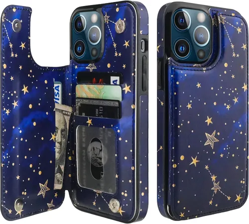 Vista 17 de HAOPINSH Funda tipo cartera con tarjetero para iPhone 14/13, diseño de Girasoles Bandera Americana