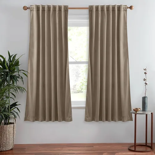 Vista 20 de StangH Cortinas 100% opacas, color beige, terciopelo suave y grueso, cortinas para ventana de dormitorio, forro blanco, cortinas con aislamiento