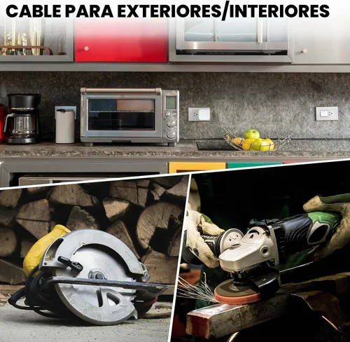 Vista 7 de EP Cable de extensión para exteriores de 6 pies, 16/3 SJTW, 3 tomas de corriente eléctrica, negro Enchufe a tierra de 3 puntas, para luces