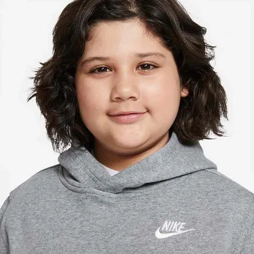 Vista 5 de Nike Sudadera con capucha Club para niños (niños grandes) carbón jaspeado, SM (8 niños grandes), Carbón jaspeado blanco