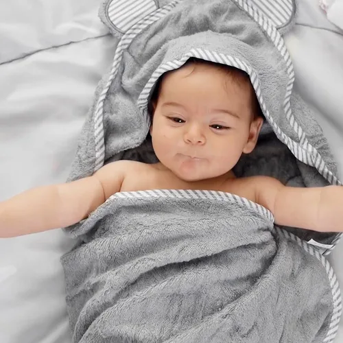 Vista 6 de San Francisco Baby Toallas para recién nacidos, toallas de baño con capucha para niños y niñas, toallas de baño para niños con capucha, color gris