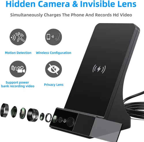 Vista 2 de Cargador de teléfono Cámara oculta, control de aplicación de visión de gran angular de 120°, detección de movimiento