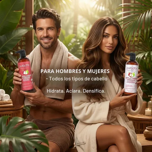 Vista 7 de PURA D'OR Set de champú y acondicionador de vinagre de manzana Thin2Thick (16 onzas x 2) Champú y acondicionador de vinagre de manzana ACV