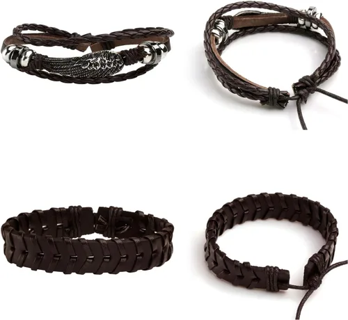 Vista 3 de MILAKOO 5 pulseras de cuero trenzado para hombres y mujeres, pulsera tejida ajustable
