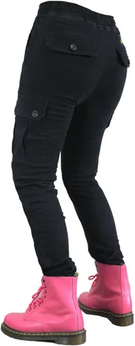 Vista 2 de Pantalones de motocicleta para mujer, leggings con relleno extraíble, detalles de bolsillo grande para aventura (color negro, talla: XXS)