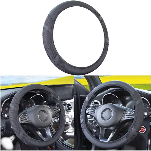 Vista 9 de Funda de volante de coche elástica de Zipelo, cubierta de volante de cuero transpirable para vehículo, protector antideslizante para volante
