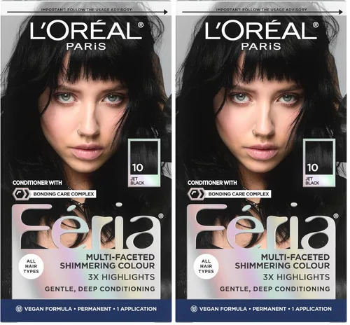 Vista 60 de L'Oreal Paris Feria - Tinte permanente brillante multifacético para el cabello, tinte de alta intensidad para reflejos 3X, 10 negro azabache