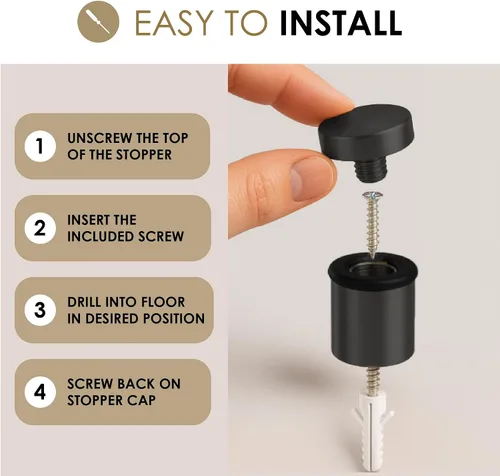 Vista 4 de Mega Handles Tope de Puerta de Piso, Tope Negro de Instalación Rápida Protector de Pared, Protectores de Pared contra Pomos de Puerta, Tope