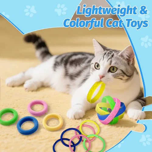 Vista 2 de Juguetes para gatos 24 piezas, juguete de goma para morder para gatos, juguetes interactivos para gatos para pasar el tiempo, pulseras coloridas