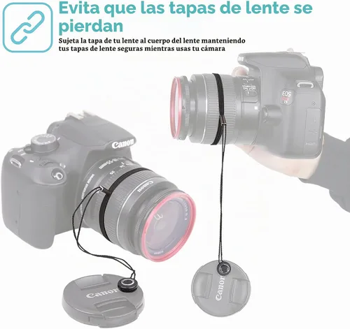 Vista 2 de Foto&Tech Correa con tapa para lente de cámara con cuerda elástica, compatible con cámaras DSLR SLR Evil sin espejo universales (1 pieza)