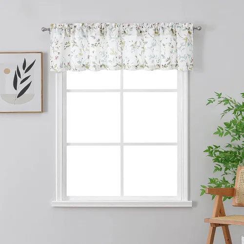 Vista 17 de Chyhomenyc Cortinas de mezcla de lino de 63 pulgadas de largo, 2 paneles de cortina con estampado floral filtrante de luz para sala de estar