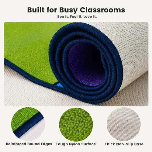 Vista 5 de Alfombra de aula con números para niños, 7 pies 6 x 13 pies 1 pulgadas, alfombra de nailon duradera con respaldo antideslizante, alfombra escolar