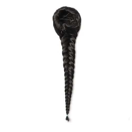 Vista 3 de Extensiones de cola de caballo trenzadas de espina de pescado de 15 pulgadas, extensiones de cabello sintético rizado con cordón de cola de caballo