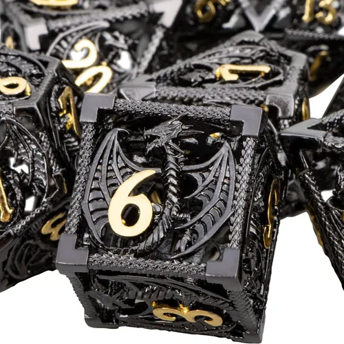 Vista 23 de ARUOHHA Juego de dados huecos de metal DND, dados D y D de oro antiguo, juegos de rol RPG, dados poliédricos con caja de regalo D20 D12 D10 D8 D6 D4