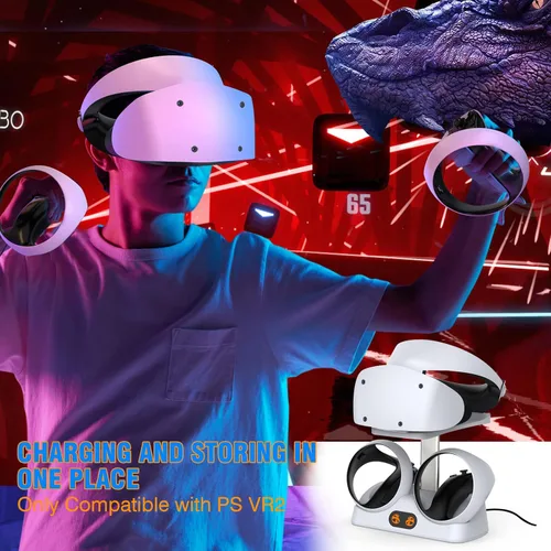 Vista 8 de Estación de carga de controlador PSVR2 - Estación de carga PS VR2 con soporte de audífonos, soporte de exhibición para auriculares VR, base de carga