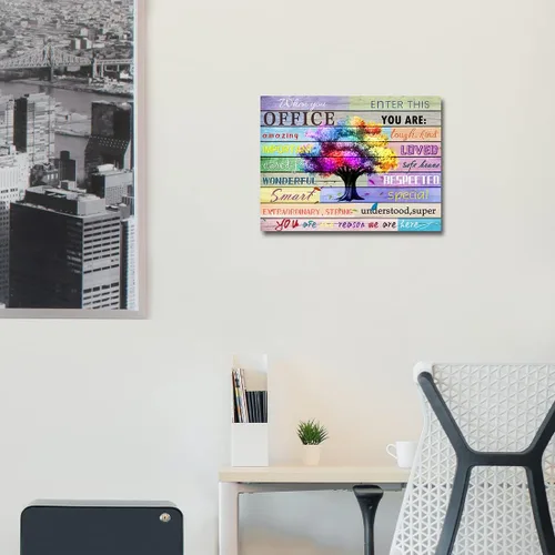 Vista 5 de Arte de Pared Inspiracional Decoración de Oficina con Lemas Citas Carteles de Árboles Coloridos Imágenes Maravillosas Pintura de Lino Calcomanías