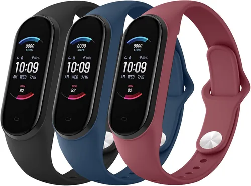 Vista 7 de AK Pulseras de silicona – Bandas suaves paquete de 3 para Xiaomi Mi Band 5, Mi Band 6, Amazfit Band 5 y Band 6 – Correa deportiva para mujeres
